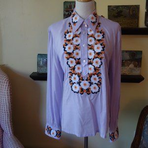 Tory Burch Embroidered Buttondown Top / Dress Shirt 12 EUC Unworn - Lavender